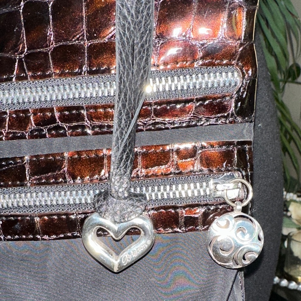 Brighton Black and Brown Crocodile leather nylon Crossbody with sunglasses case - Picture 3 of 15